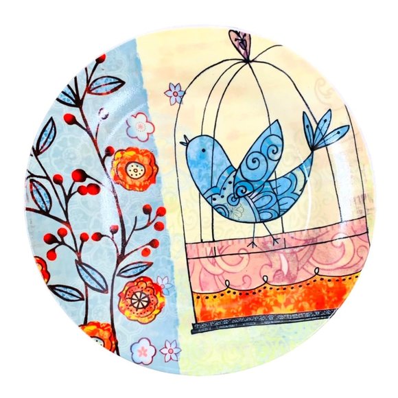 Tii Spring Luncheon Birds Butterfly Set of 4 Mugs Dessert Plates Brunch Boxed - Picture 3 of 14